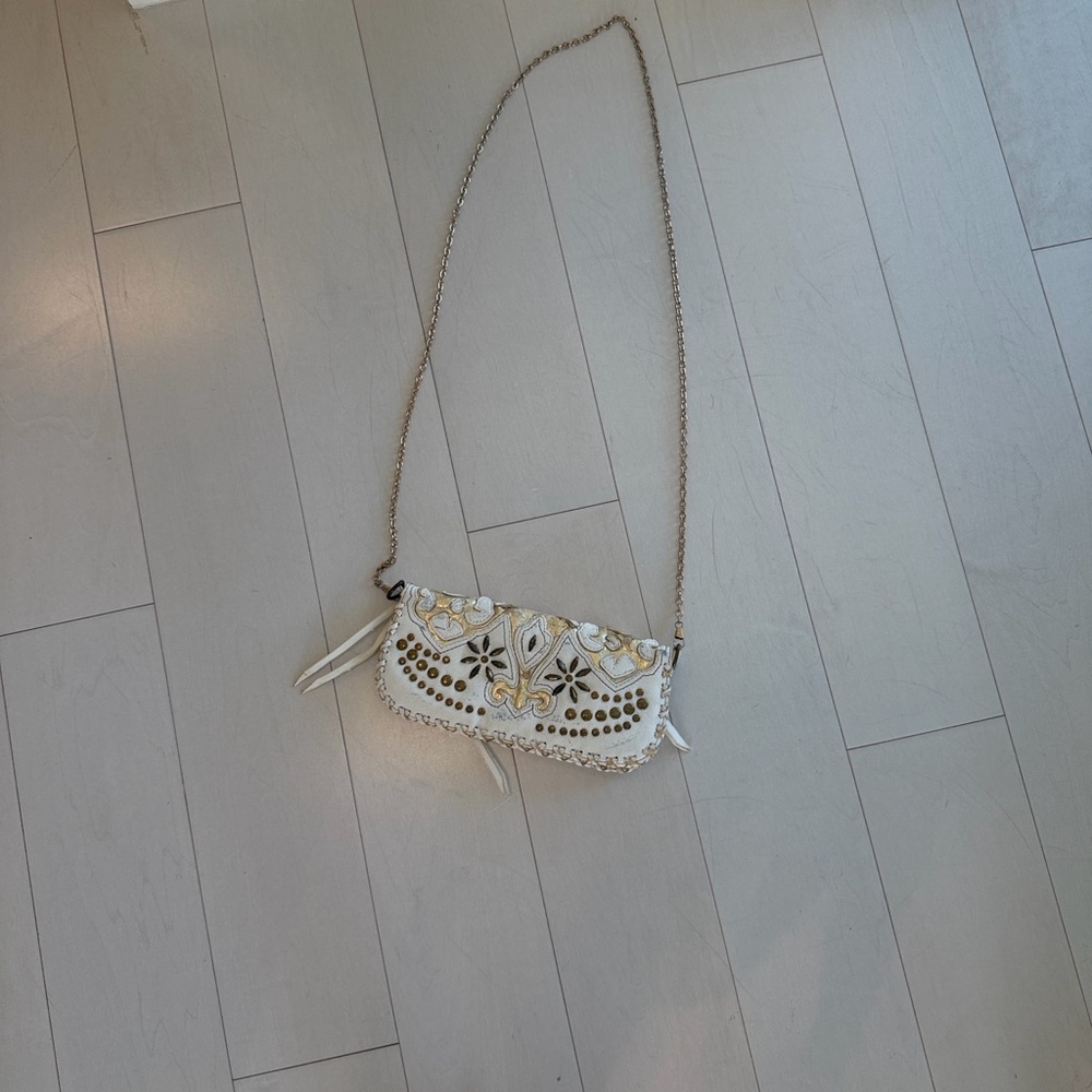 Akualani Boho White and Gold  Crossbody Bag